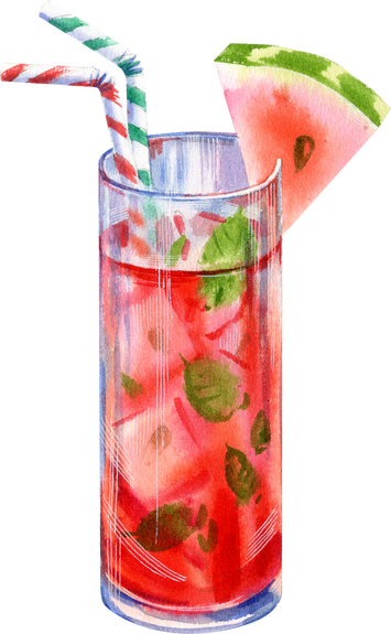 Watercolor illustration with bright summer coctail.